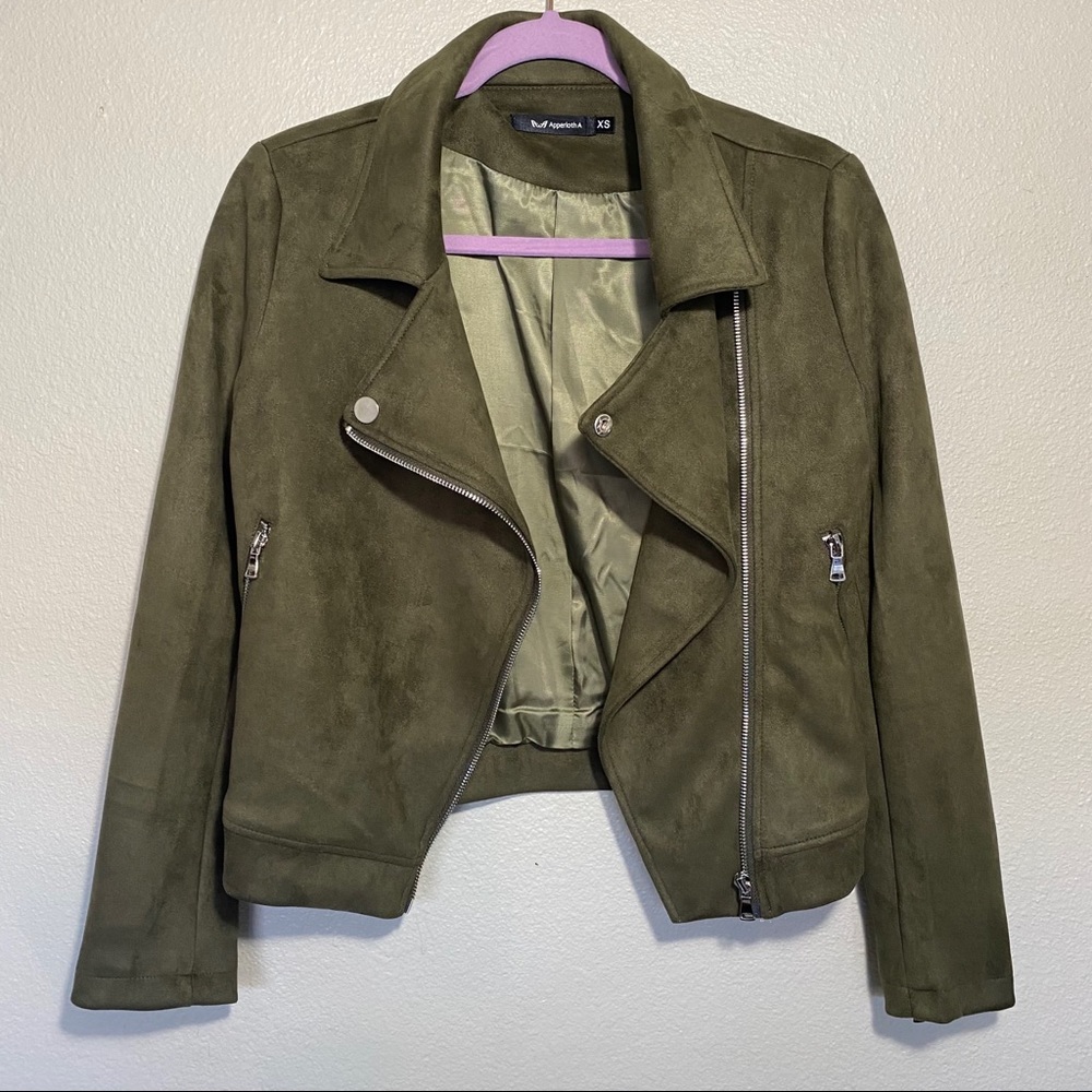 Green faux suede jacket